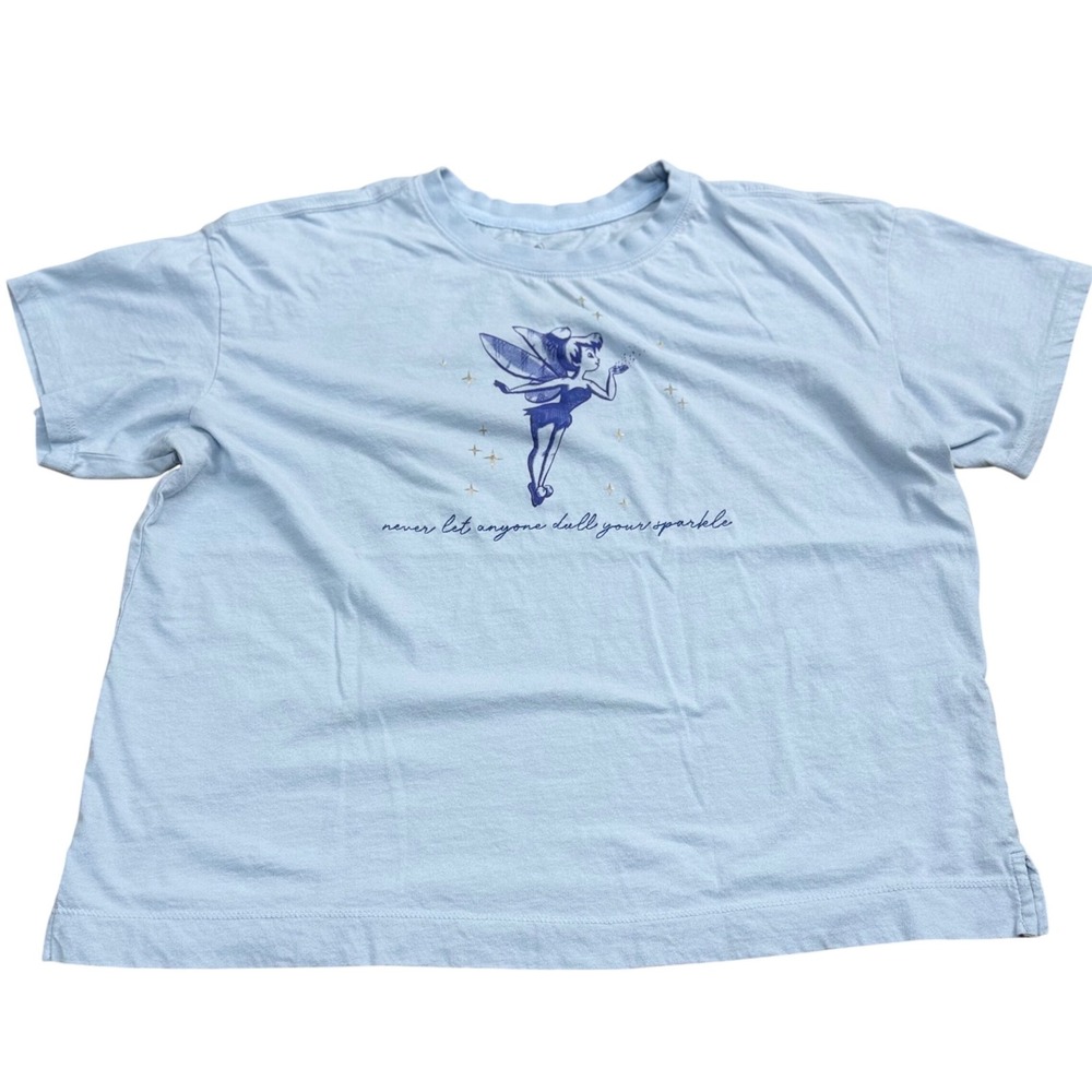 Disney Tinker Bell Graphic T-Shirt Women Large Blue Casual Cute Resortwear